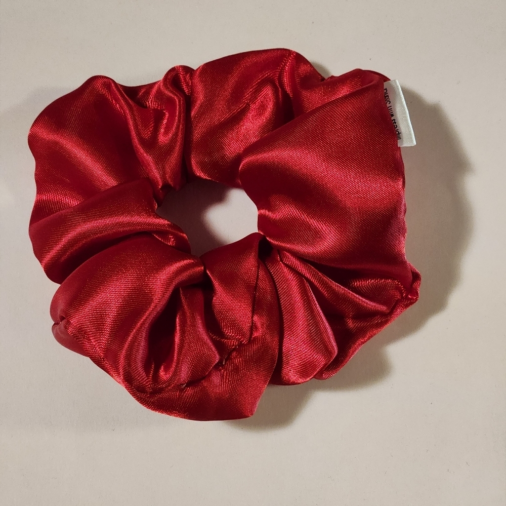 Handmade Ruby Red Silky Scrunchie Satin Crimson Fluffy Holiday Hair Tie
